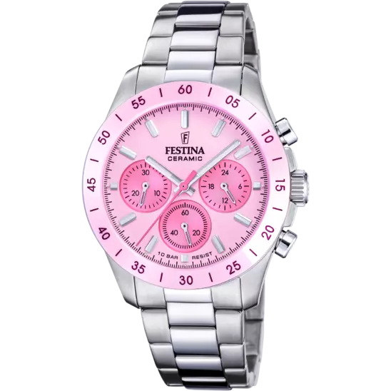 RELOJ CRONOGRAFO PARA MUJER FESTINA CERAMIC F20693/2 PLATEADO